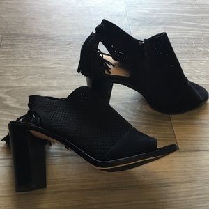 BLACK SUEDE TASSEL PLATFORMS